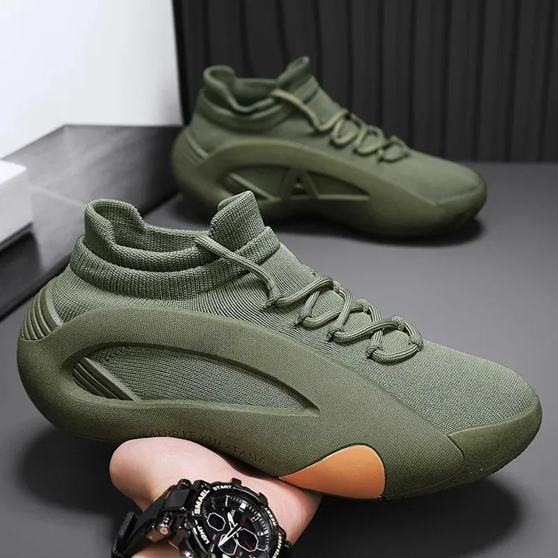 

2025 новые мужские летние спортивные носки для бега, обувь с дышащей сеткой, удлиняющая обувь на толстой подошве для подростков, повседневная парусиновая обувь с круглым носком