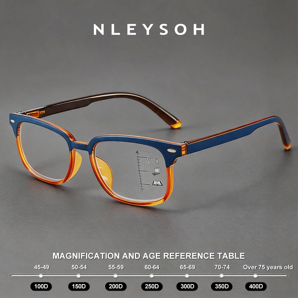 NLEYSOH Progressive Multifocal Reading Glasses Men Women, Anti Blue Light Computer Readers, Spring Hinge HD Eyewear