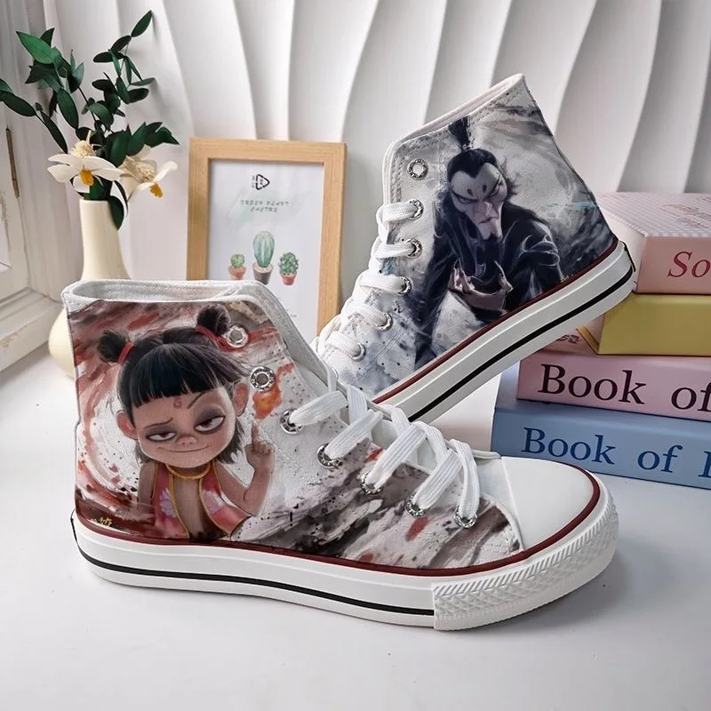 

Nezha Demon Children's Sea Surrounding Canvas Shoes Men and Women Anime Couple Student New Graffiti High Top Board Shoes