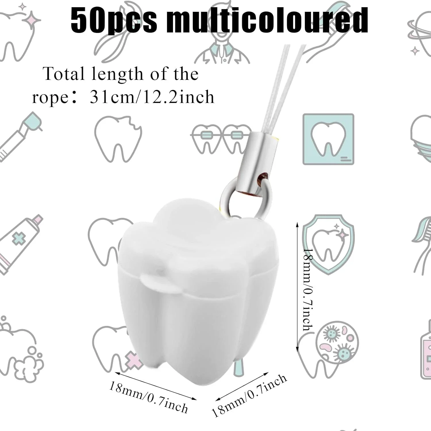 50 قطعة من قلادات حفظ الأسنان، قلادة أسنان صغيرة للأسنان المفقودة، حافظات أسنان الحليب للأطفال حقيبة خرافية الأسنان المدرسية Cla
