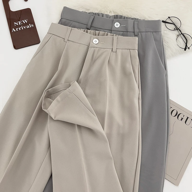 

Весенне-осенние мужские прямые брюки Lazy BF с полуэластичной резинкой на талии, деловой повседневный костюм, брюки, молодежный модный тренд, чистый цвет