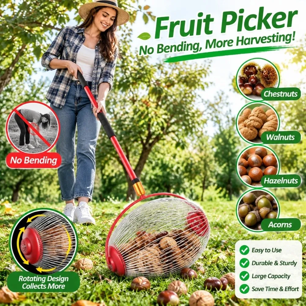 Telescopic Rod Rolling Nut Gatherer Wire Cage No More Bending Walnut Picker Collector Garden Tool Lightweight