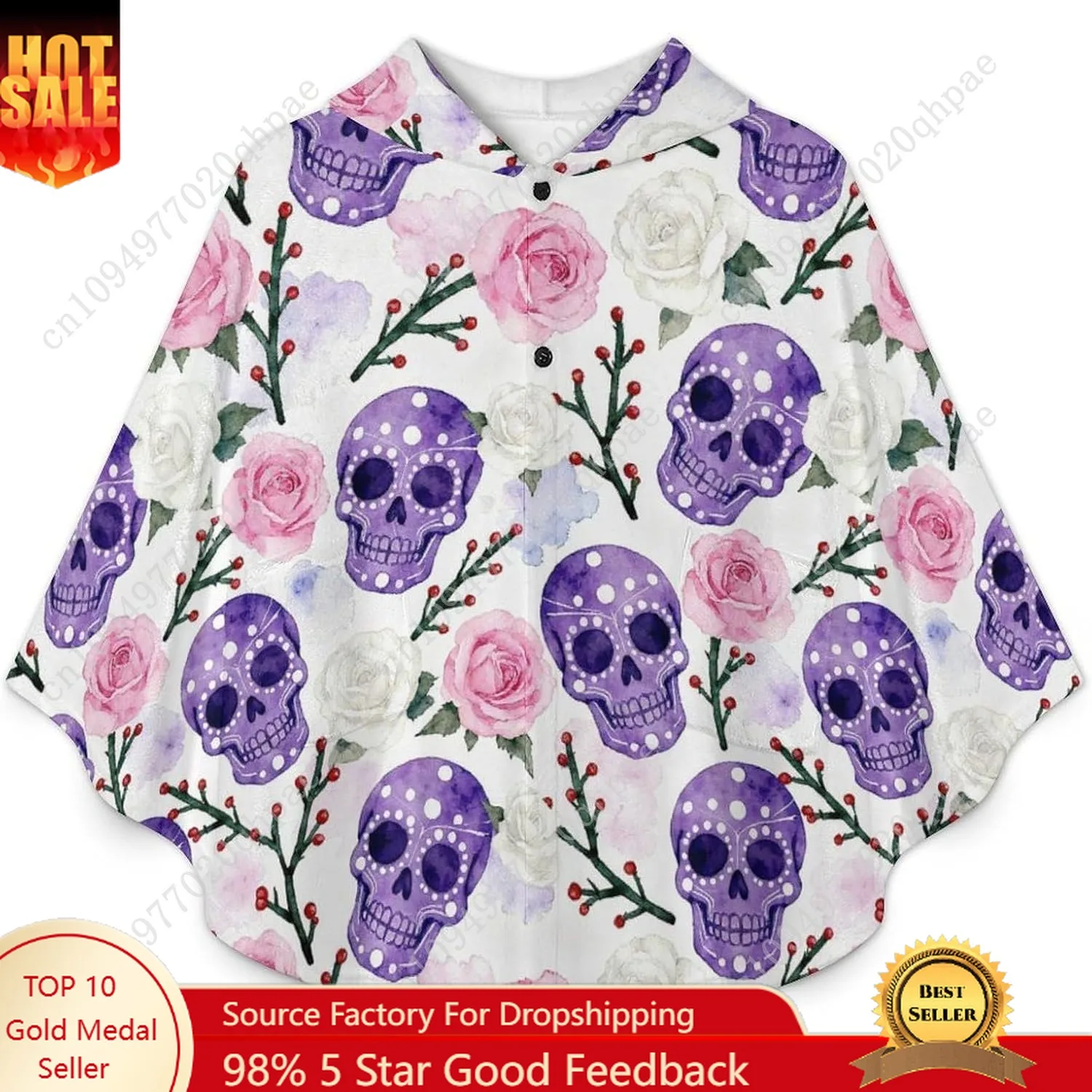 سترة بطانية مريحة من الفلانيل، هوديي كبير الحجم بنمط جمجمة وردية مع جيوب للأطفال والمراهقين #1