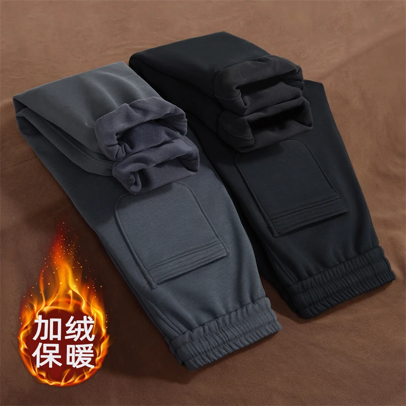 

Зимние толстые теплые повседневные брюки, мужская брендовая мужская одежда, флисовые черные, серые брюки для мужчин, мужские брюки