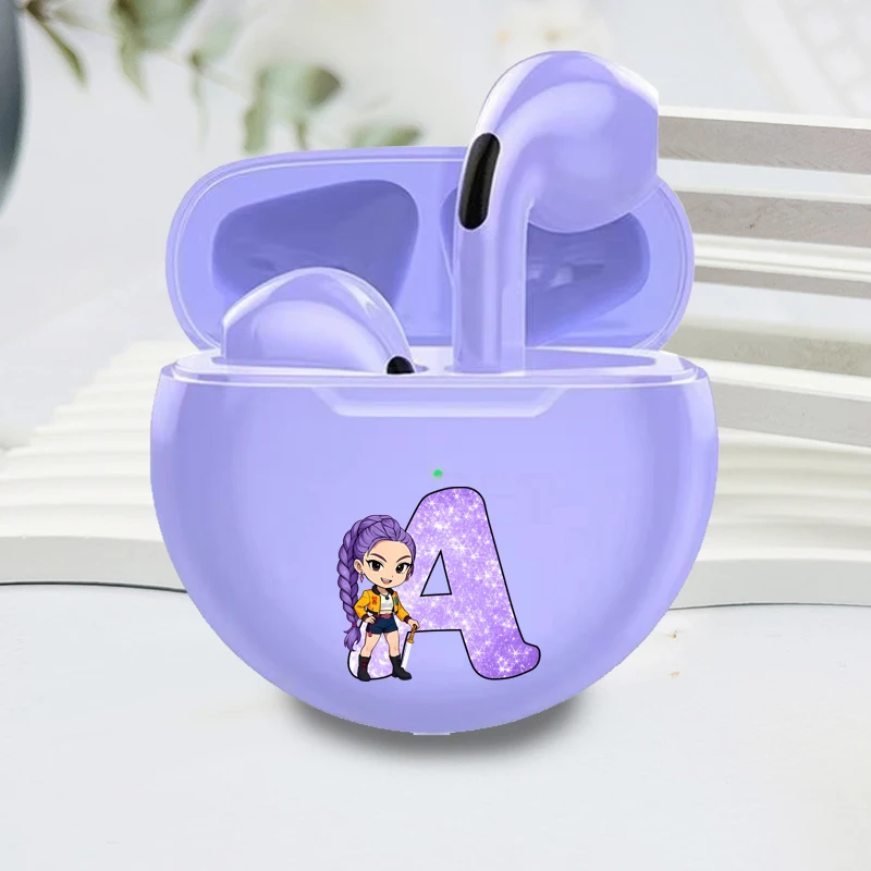Move K-Pop Demon Hunters Bluetooth Earphones Letter A-Z Portable Compact for Storage Purple Accessories Fashion Birthday Gifts