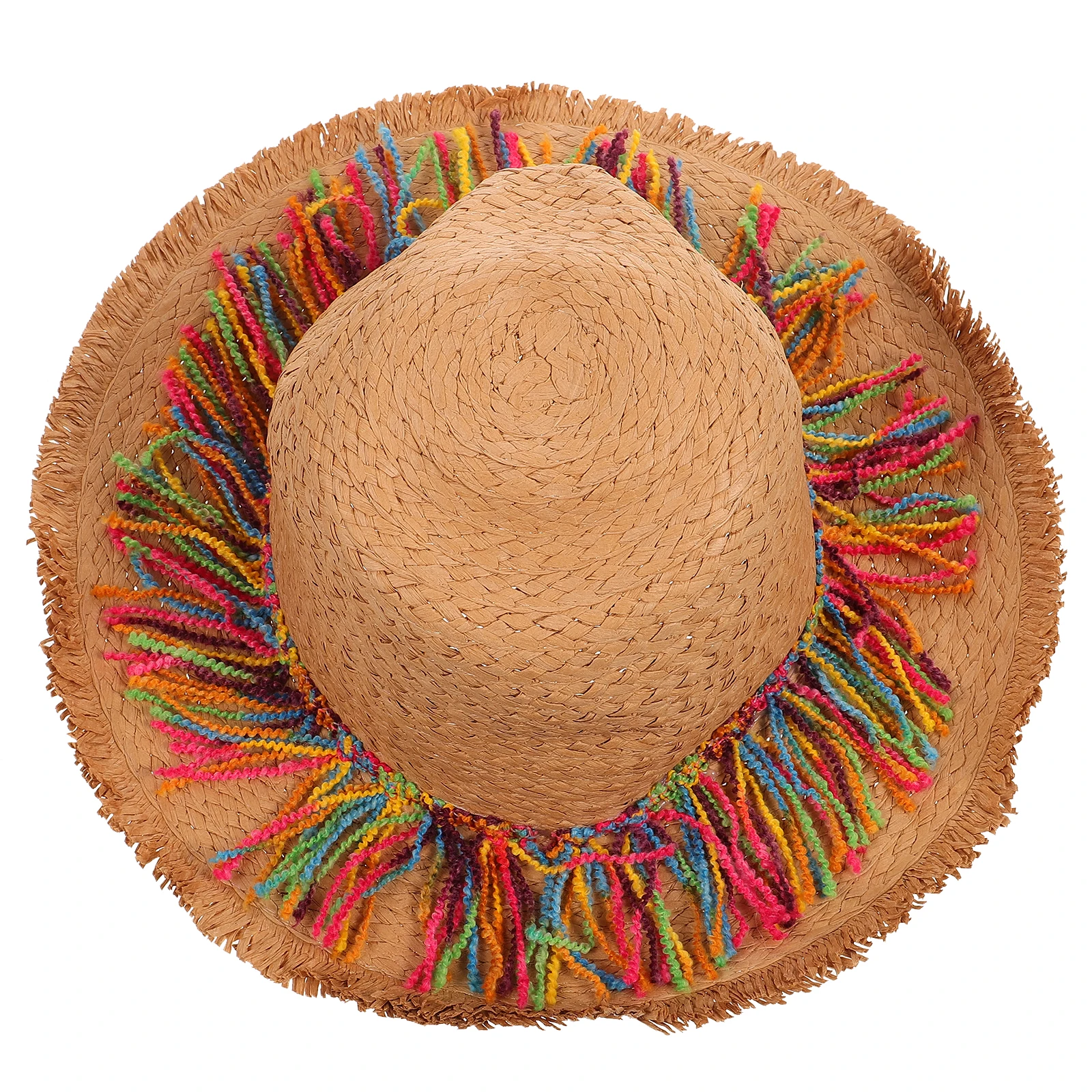 

Sun Hat Womans Beach Colorful Painted Shade Sombrero Hats Women Straw for with Tassels Seaside Resort