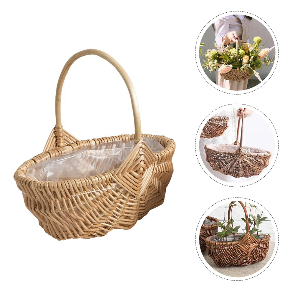 

Rattan Fruit Woven Wood Storage Basket Vegetable Basket Handmade Natural Home Decor Small Size Perfect for Plants Flowers Photo