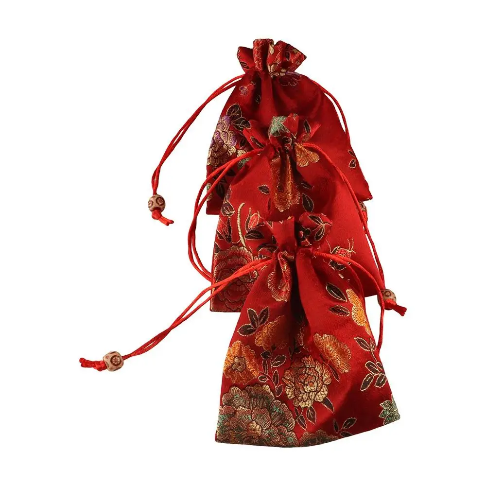 Floral Embroidery Flower Drawstring Bag Coin Purse Candy Bag Canvas Flower Handbag Bucket Bag Hanfu Wrist Bag Small Wallet