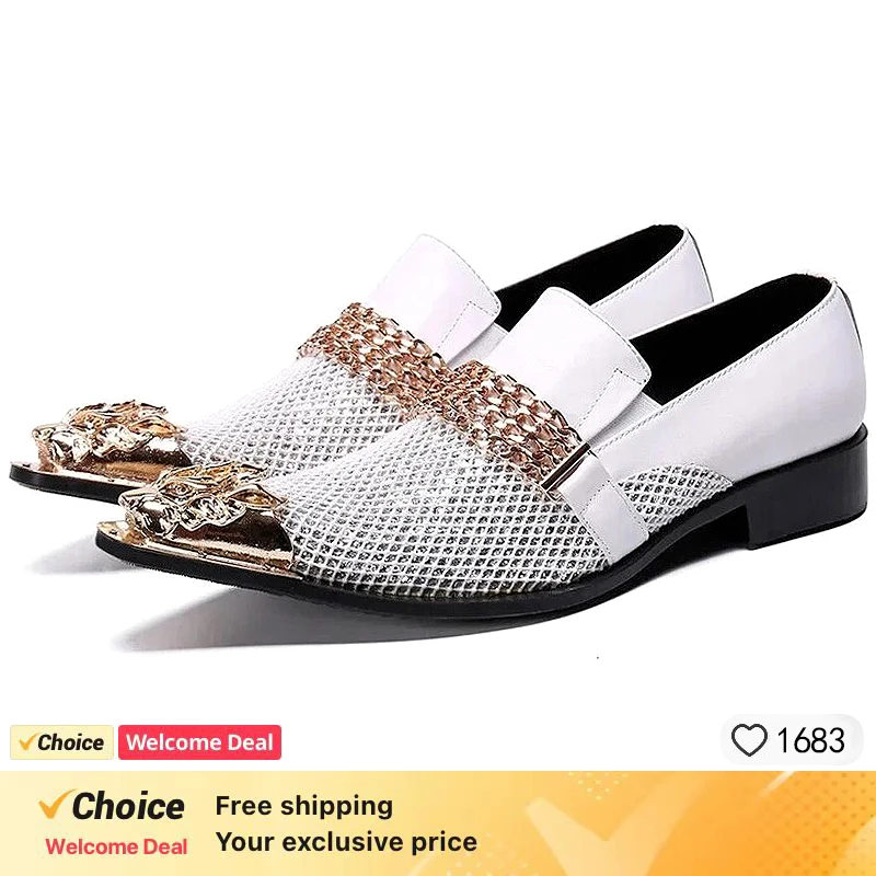 Fashion Gentleman Dressing Shoes Metal Pointed Toe Patchwork Crystal Designer Wedding Party Brand Customized Shoes Men Plus Size - Image 3