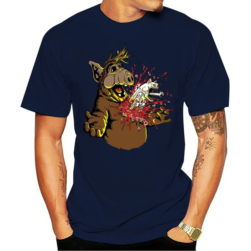 A Horror T-Shirt Alf Fun Alien Halloween Splatter Blood Cat Cats funny MenHigh Quality Custom Printed Tops Hipster Tees