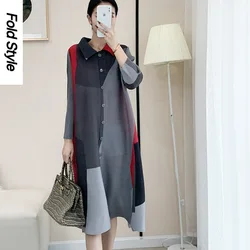 Miyake Women's Pleated Cardigan French Long Sleeve Dress Premium Spring 2024 New Geometric Printing Premium Women's Wear