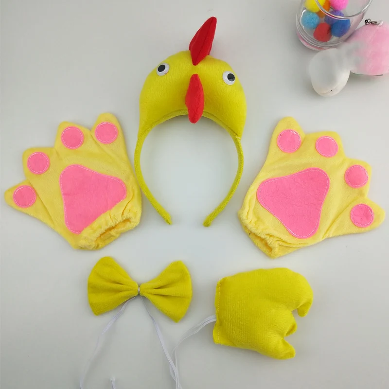 Adult Kids  Party   Chicken Duck  Cock Rooster Headband Bow Tie Tail Paws Animal   Plush  Birthday  Halloween Costume Cosplay