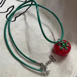 Cute Tomato Pendant Necklace for Women Girls Sweet Fashion Tomato Rope Chain Necklace Perfect Aesthetic Jewelry