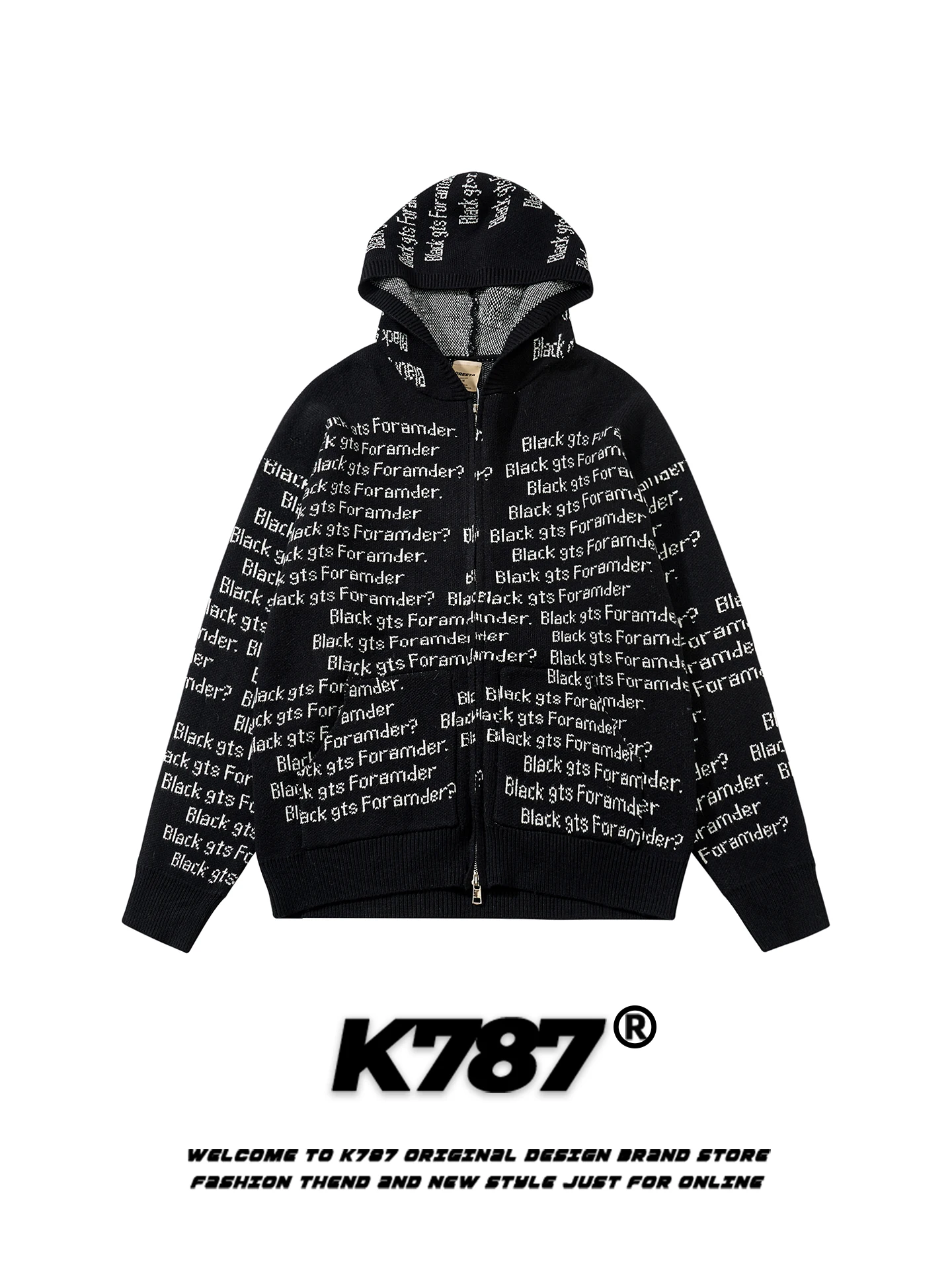 

Вязаный свитер K787 в американском ретро-стиле с капюшоном, повседневный, свободного кроя, для пар, из смесового полиэстера и вискозы, с длинными рукавами, осенняя коллекция