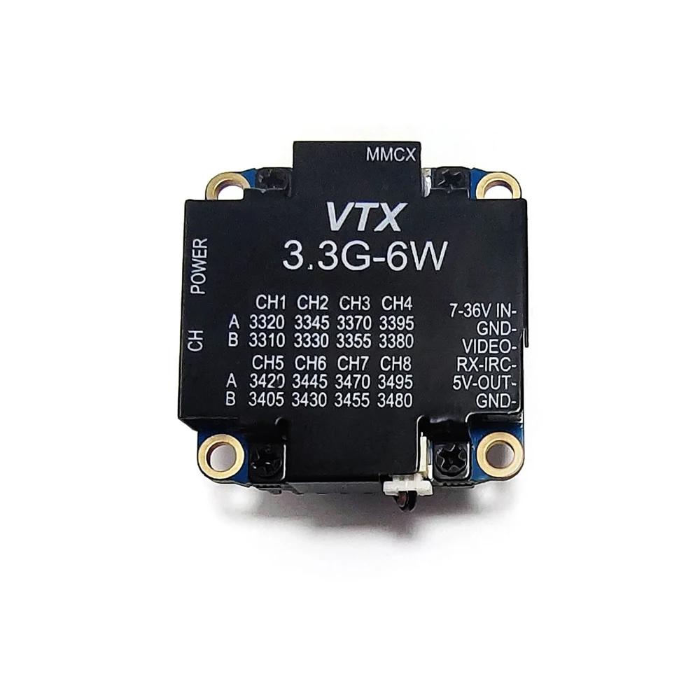 

3.3GHz 6W VTX 16CH FPV Video Transmitter Adjustable Power 25-6000mW FPV Transmitter W/Fan MMCX Antenna for Racing Drones