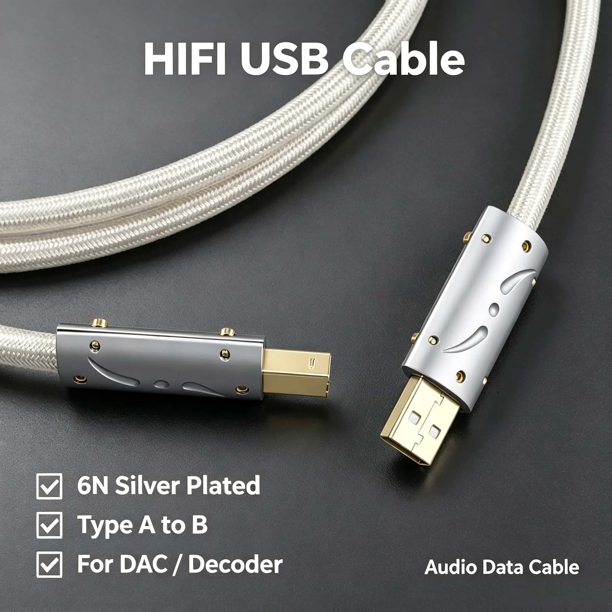 Audiocrast Hi-End A26 OCC Silver Plated USB Audio Cable Data DAC HIFI A to B Cable USB Viborg Plug HIFI