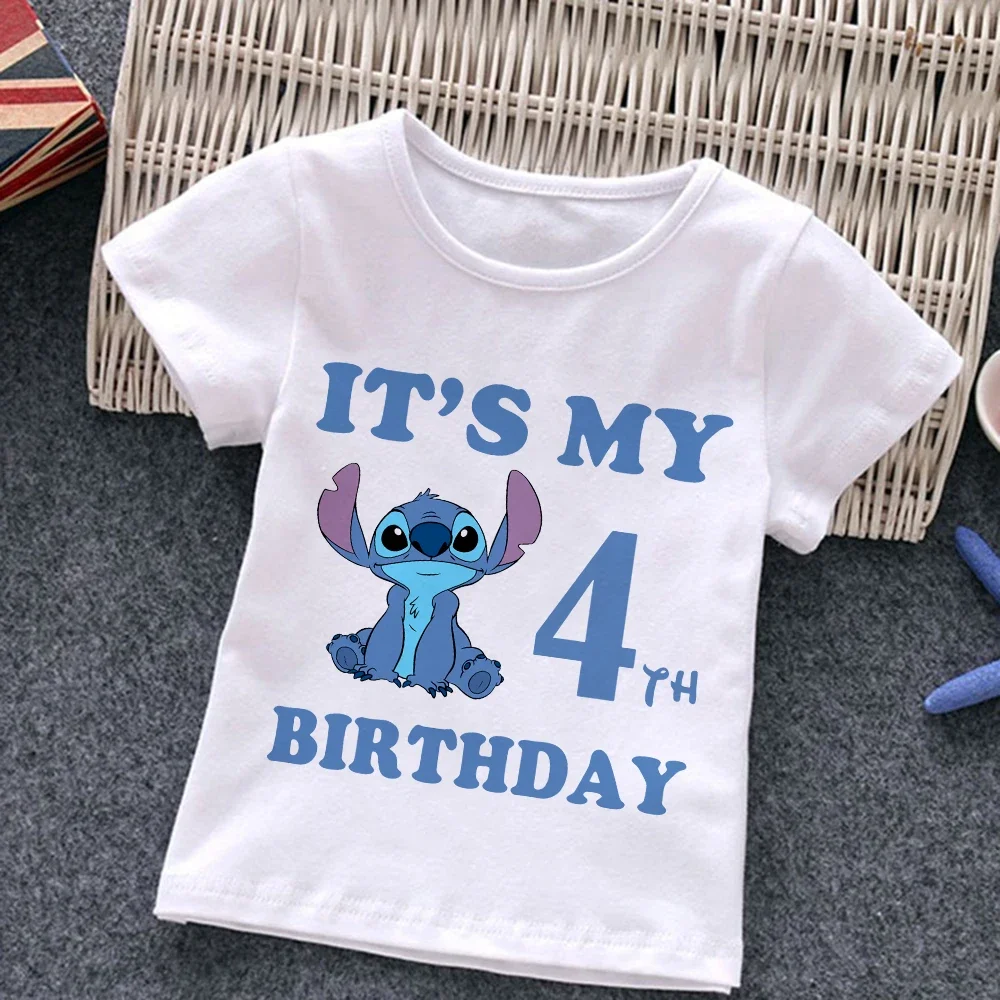 Neue Stich Kinder T-Shirt Geburtstag Nummer Sommerkleid ung Kawaii Anime Cartoons Kinder Junge Mädchen T-Shirts lässig Top