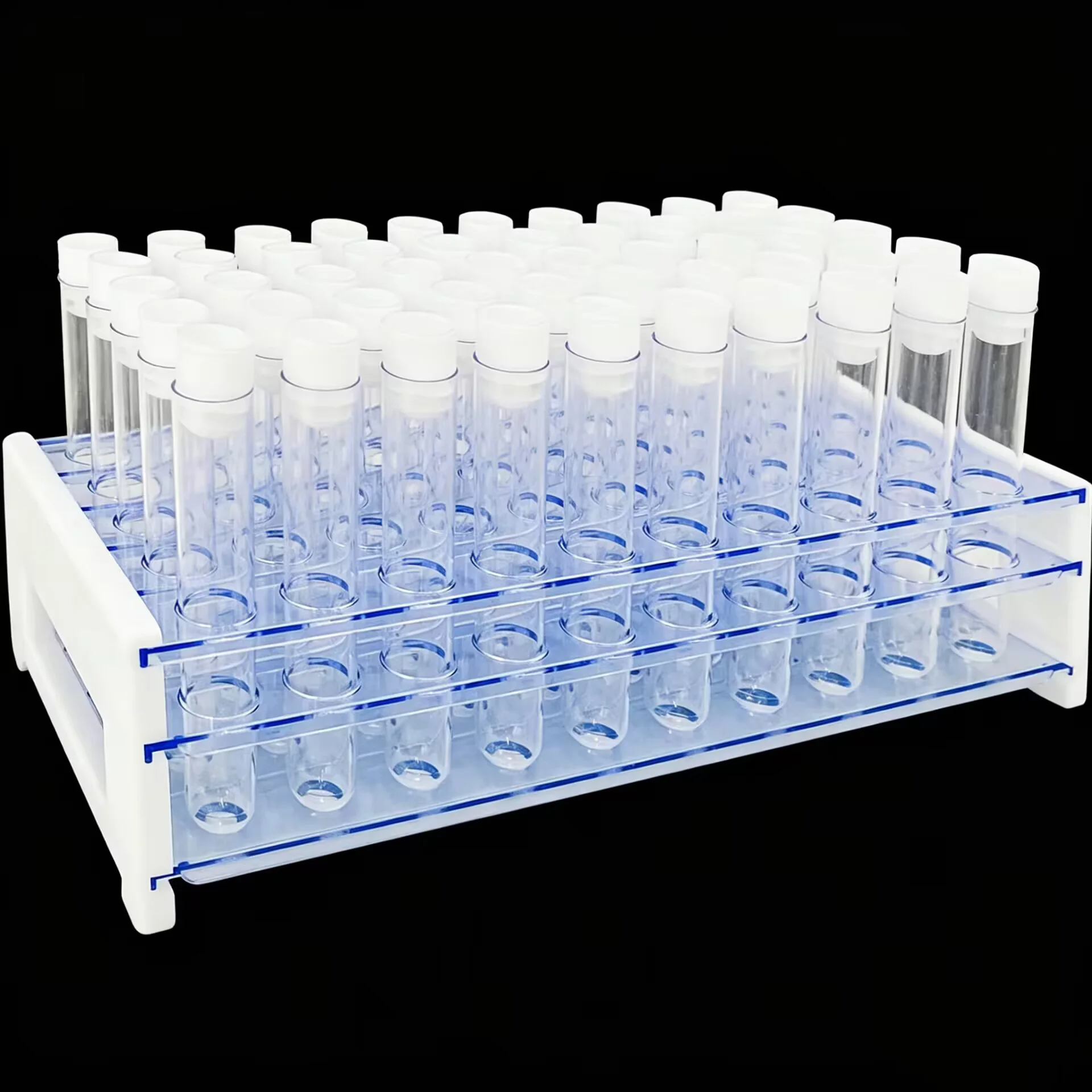 50 Transparent Plastic Test Tubes with Racks, 10 ml Test Tubes with Lids and 50-Hole Test Tube Racks for Scientific Experiments