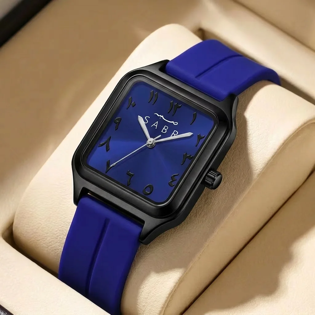 1pc Fashion Square Watch Black Case Blue Strap Simple Personality Dial Daily Versatile Student Commuter Women's