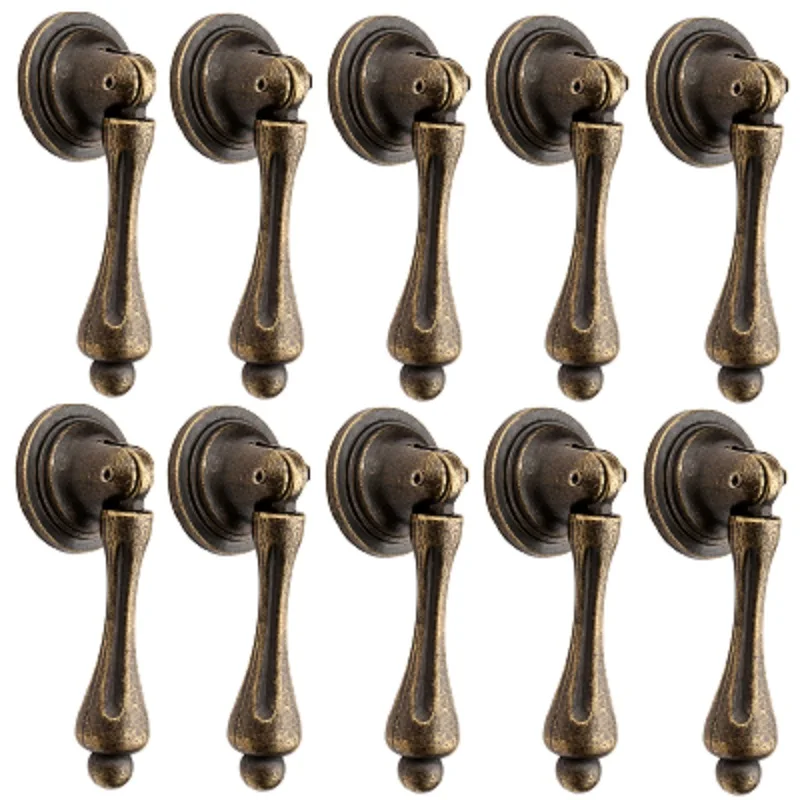 10Pcs Antique Brass Door Handle Furniture Cabinet Cupboard Drawer Wardrobe Pull Knobs for Wood Box w/ Screws Hardware Home Decor