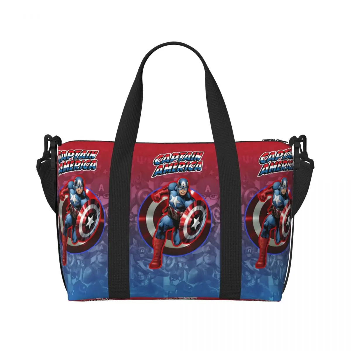 

Custom Captain America Anime Cartoon Beach Tote Bag for Women Cool Superhero Large Compartment Gym Beach Travel Bags