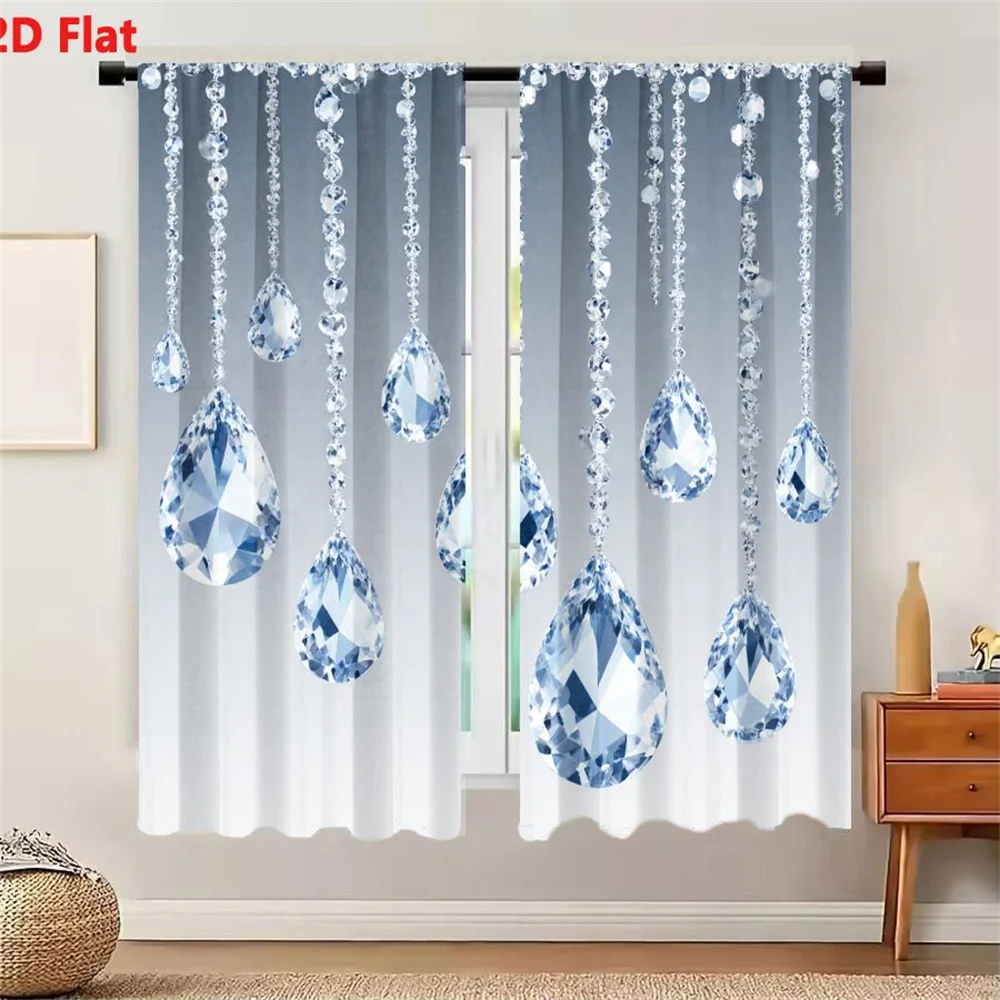 2Pcs Curtains 2D Flat Decorative Crystal Teardrop & Round Bead Hanging Arrangement, Sparkling Faceted Reflective Beads for Chand