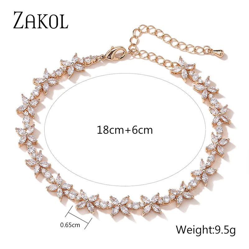 ZAKOL New Gold Color Cubic Zirconia Leaf Charm Bracelet & Bangles for Women Trendy CZ Crystal Bride Wedding Jewelry BP2255