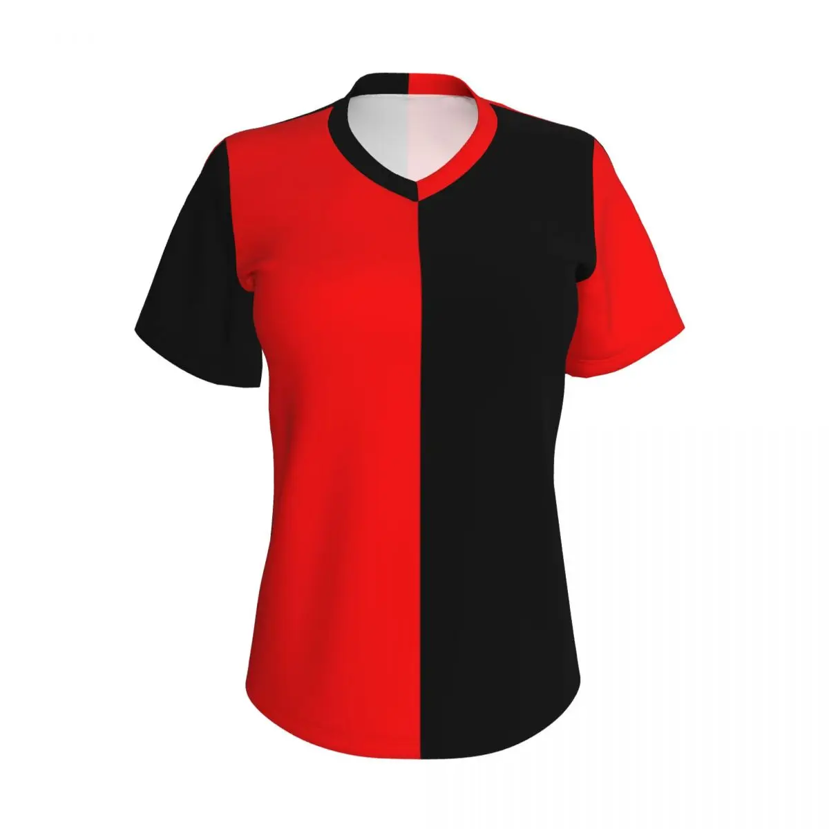 Two Tone T Shirts Red and Black V Neck Streetwear Oversize T-Shirt Short Sleeve Women Y2K Cool Tshirt Summer Design Clothing