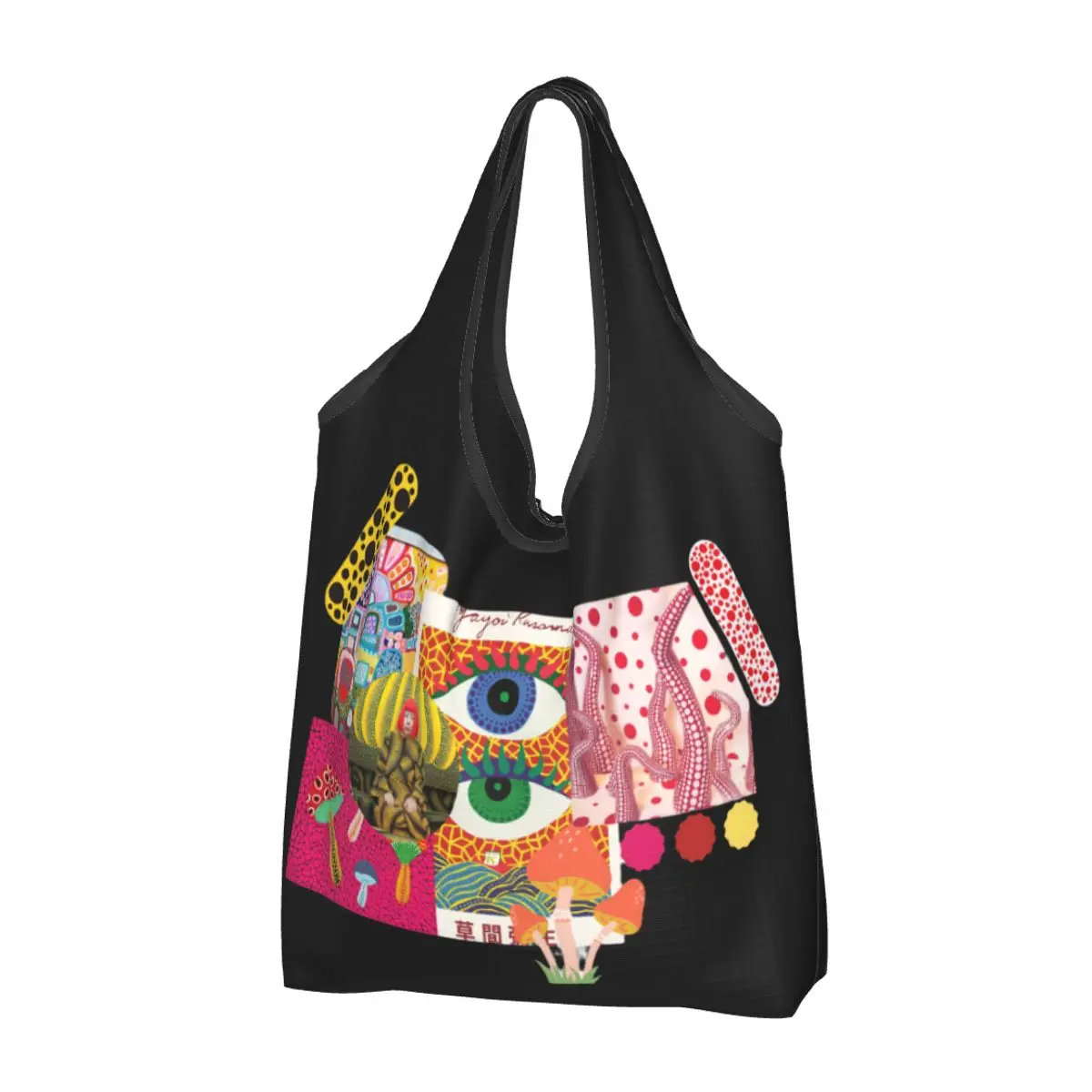 Reusable Yayoi Kusama Art Shopping Grocery Bags Foldable 50LB Weight Capacity Heavy Duty Tote Bag Eco-Friendly Machine Washable