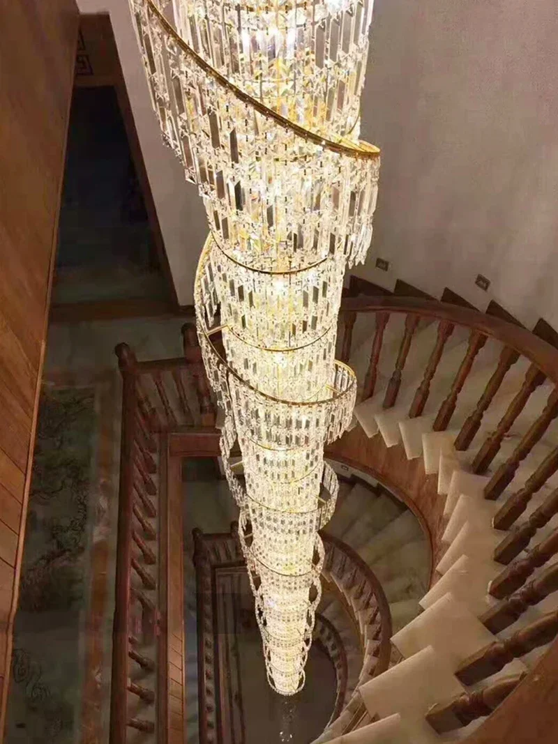 Luxury Crystal Chandelier Duplex Building Hollow Living Room Lamp Large Chandelier Simple Modern Villa Hall Chandelier