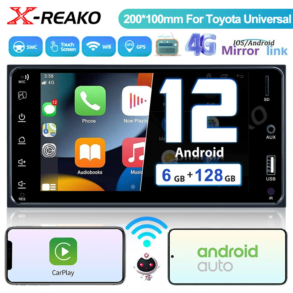 

X-REAKO Android CarPlay Car Radio for Toyota Corolla Camry Crown Hiace Previa RAV4 Multimedia Player GPS Navigation 2 din Stereo