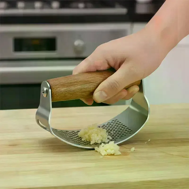 Manual Stainless Steel Garlic Rocker Press Wide Handle User Friendly Chopper for Everyday Cooking