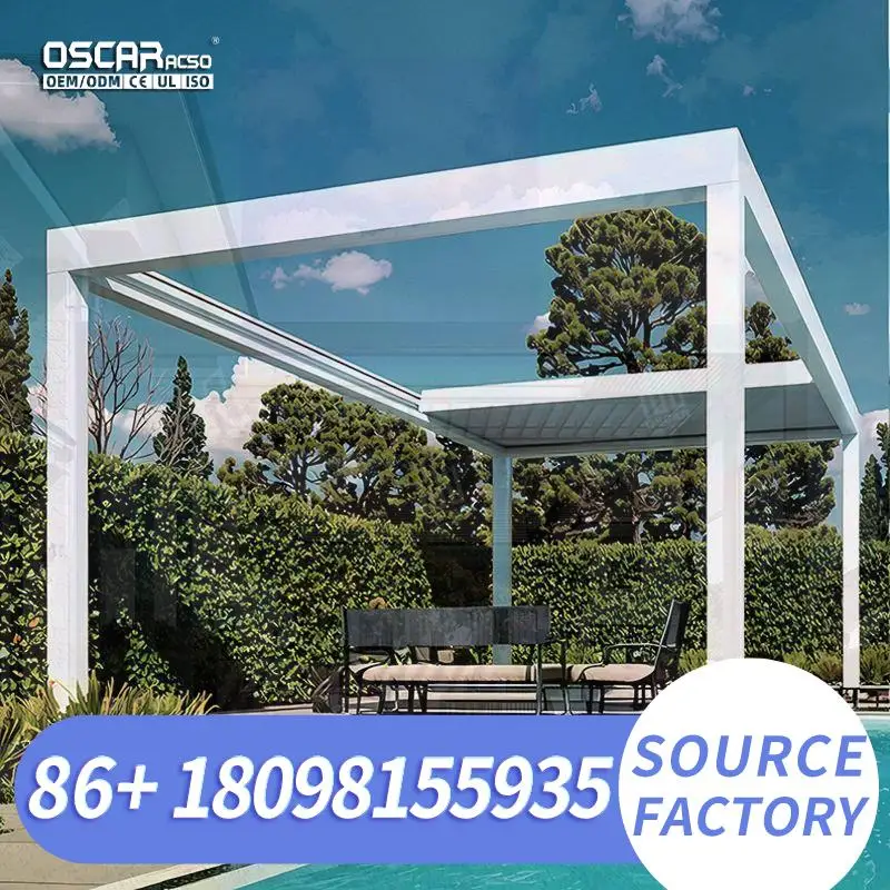 Luxury Durable Aluminum Motorized Bioclimatic Pergola LED Rainproof EcoFriendly Balcony Backyard Garden Decor pergola