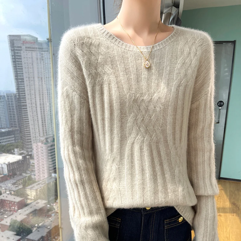 Autumn Winter New Cashmere Sweater 100% Pure Wool Women's Clothing Tops Round Neck Pullover Casual Loose Knit Base Sweater