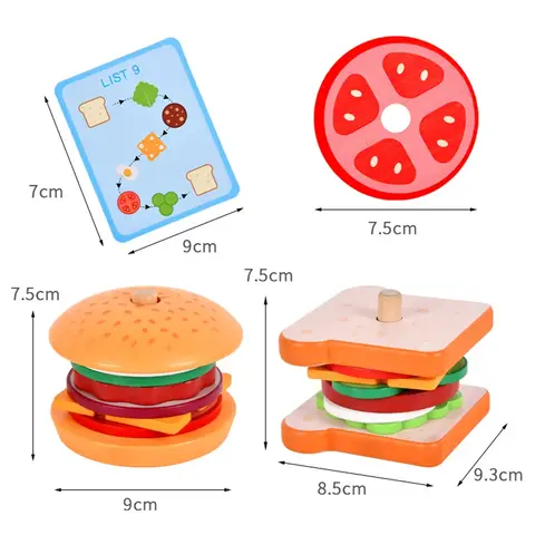 छोटे बच्चों के लिए लकड़ी के बर्गर सैंडविच स्टैकिंग खिलौने, प्रीस्कूल लर्निंग एजुकेशनल खिलौने, नाटक खेल, भोजन, रसोई के खिलौने, उपहार 10 best sales बच्चों के लिए लकड़ी के खिलौने - №10