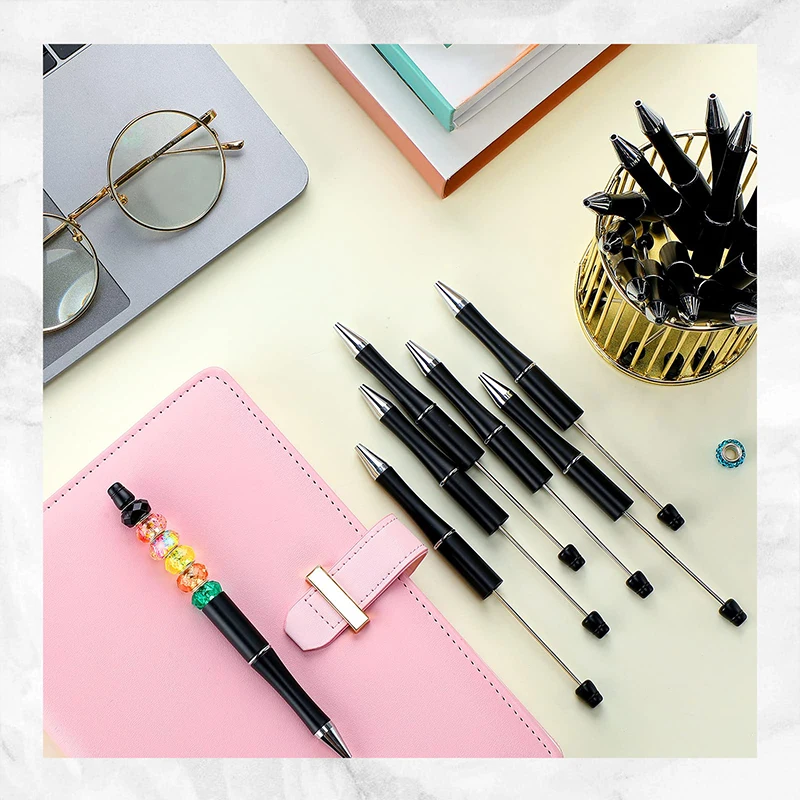 50 szt. Paciorków z plastikowe pióro koralików czarny tusz kulkowe długopisy szkolnych materiałów biurowych