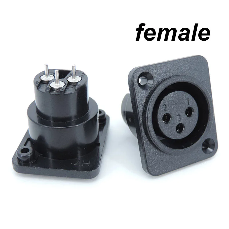 3Pin XLR power connector male female Straight socket Panel Mounted Chassis Square Shape MIC microphone audio cable connecting E