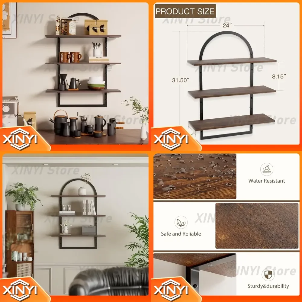 3-Tier Wall-Mounted Shelving Unit for Home Storage Organization, 24 x 31.5 Inch Floating Shelf for Bathroom Bedroom Kitchen