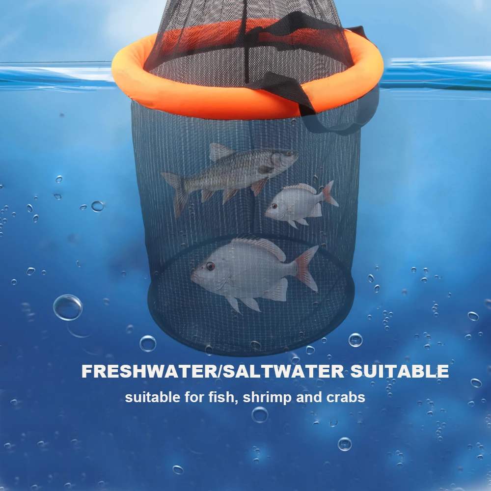 Floating Fishing Bait Basket Collapsible Fish Keeper Live Fish Net Cage with Durable Mesh