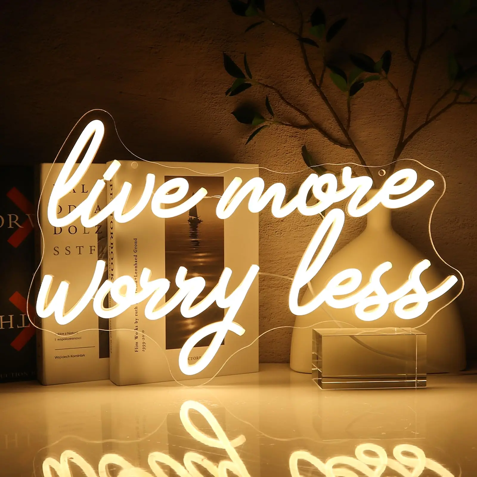 

Live More Worry Less Neon Sign for Wall Decor Dimmable Neon Lights for Bedroom Living Room Party Cafe Pub Motivational Wall Art