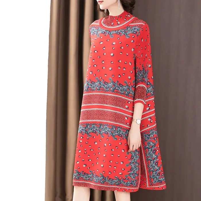 Robe rétro surdimensionnée automne 2025 mode col haut imprimé ample a-ligne robes De Mujer Elegantes Para Fiesta