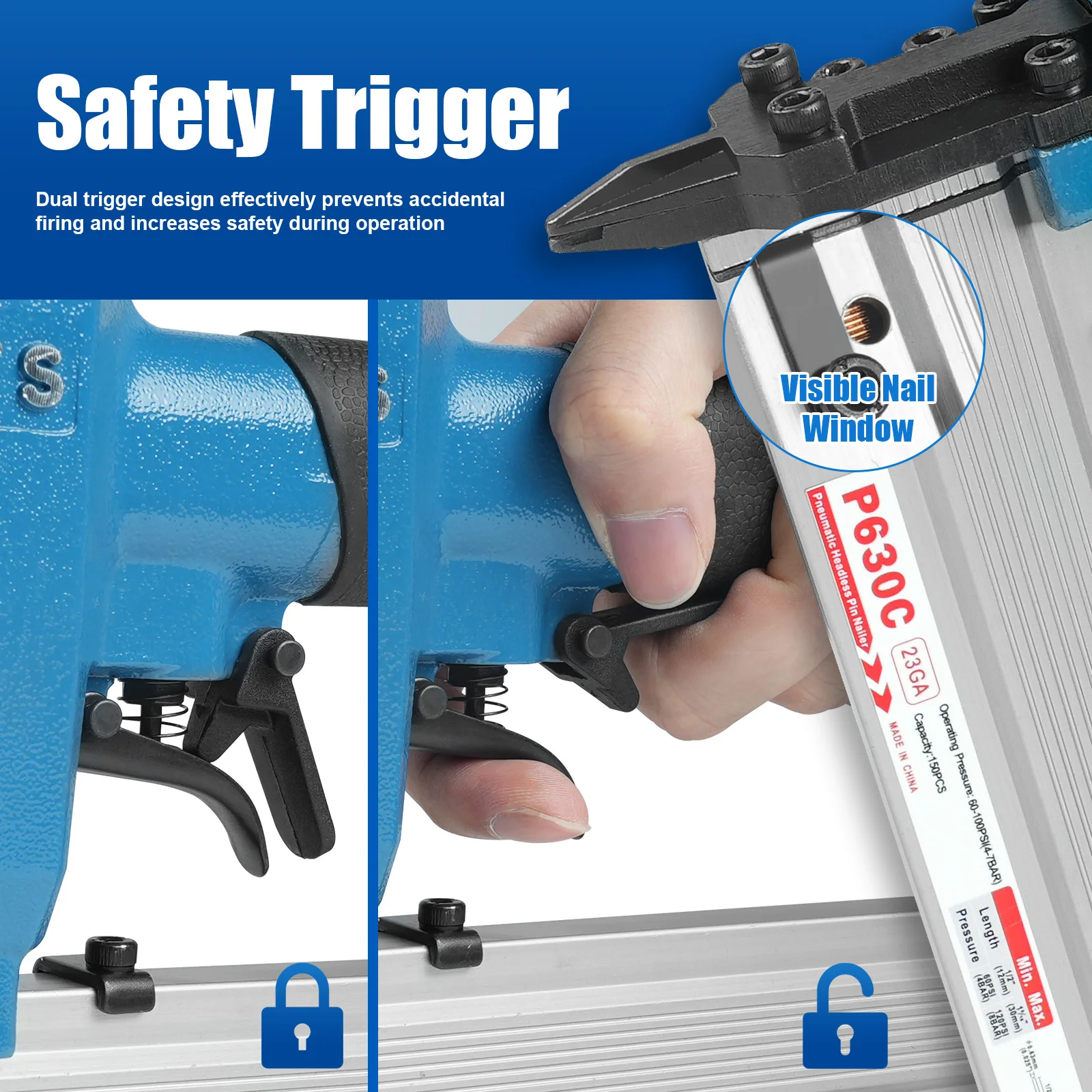 

CTS Pneumatic 23 Gauge Pin Nailer Can use 3/8 "to 1-3/16" headless nails for woodworking decoration without leaving any marks