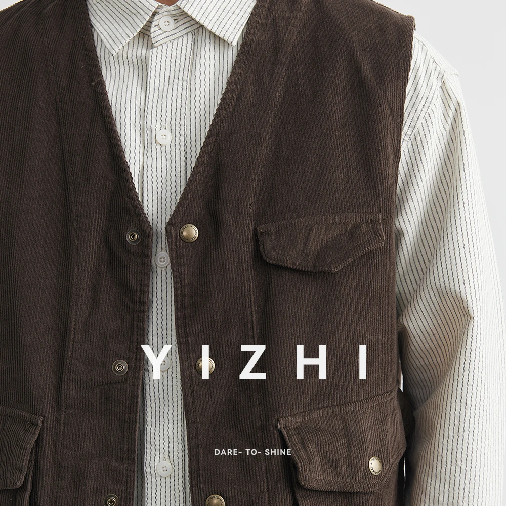 100% Cotton Fashion Men's Vest Summer New Japanese Workwear Outdoor Sleeveless Waistcoat Vest Jacket Men's Clothing