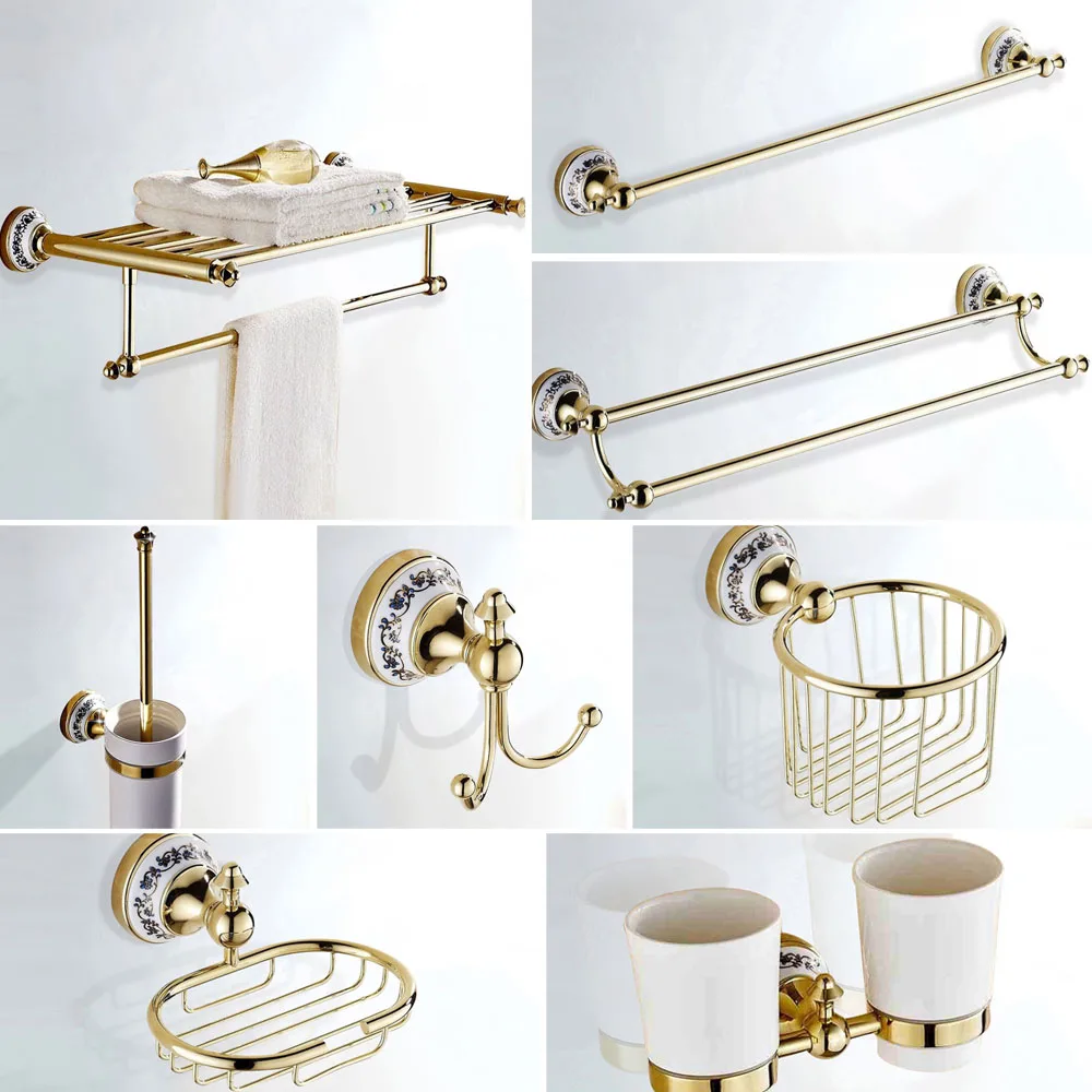 

Gold Plated Bathroom Hardware Set Towel Rack Toilet Paper Holder Towel Bar Hook Bathroom Accessories SetLJ018