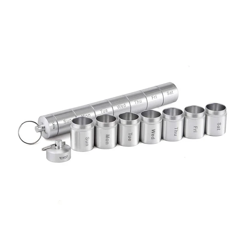 Portable Travel Pill Box Cases Sealed Waterproof 7 Days 7 Grids Organizer Tablet for Travel Medicine Vitamin Fish Oils Aluminum