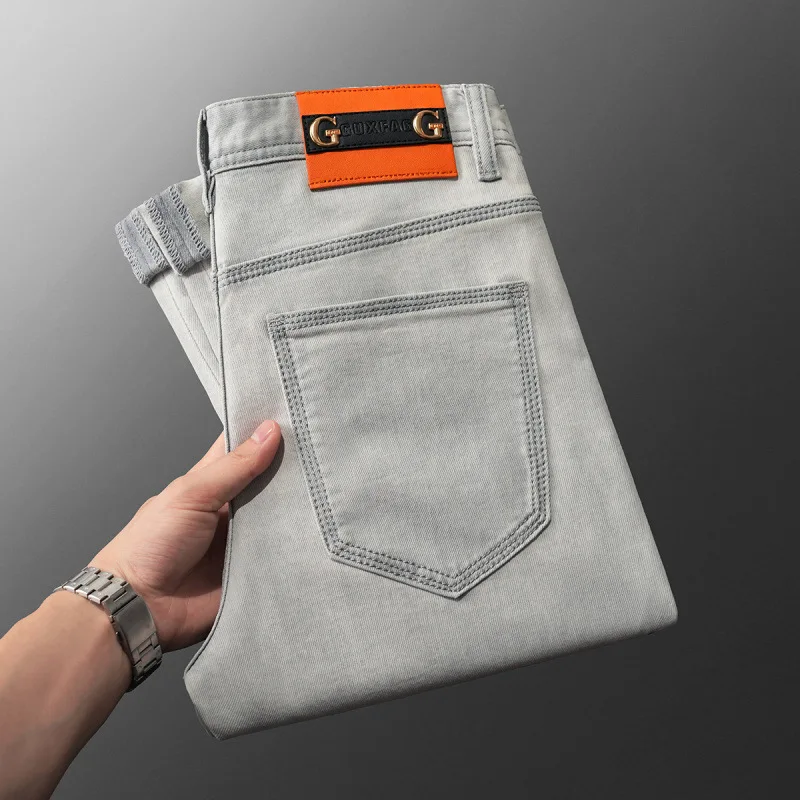 

2025 Spring/Summer Fashion Light Luxury Jeans for Men, Simple and Versatile, Elastic Slim Fit, Small Straight Leg Casual Pants