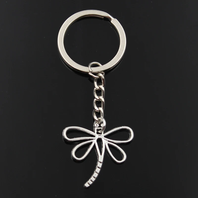 Fashion Keychain 28x30mm Dragonfly Silver Color Pendants DIY Men Jewelry Car Key Chain Ring Holder Souvenir For Gift