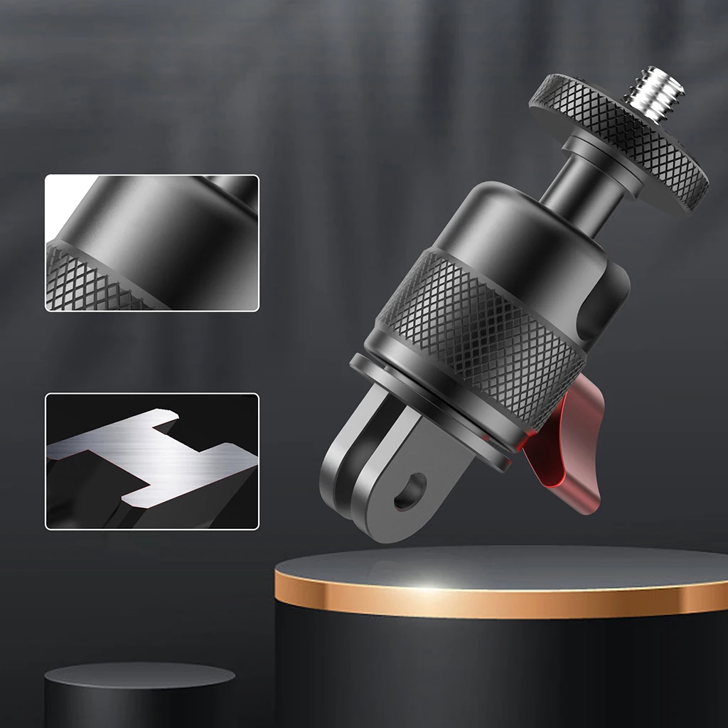 360 องศาหมุนขาตั้งกล้องอะแดปเตอร์ 1/4 "สกรู Ballhead อลูมิเนียมสําหรับ GoPro Hero 13 12 สําหรับ insta360X4 Action กล้อง