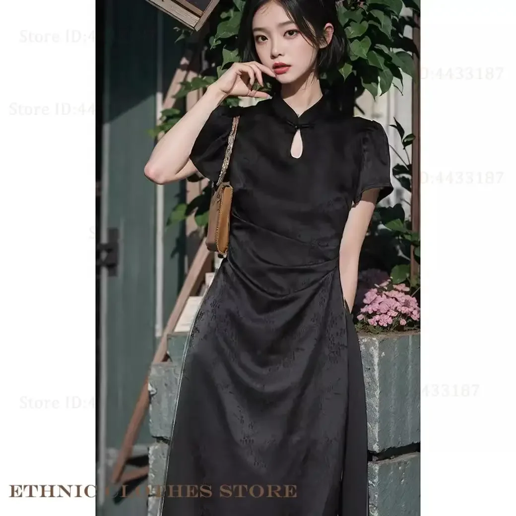 

Elegant Jacquard Improved Long Cheongsam Fashion New Chinese Style Qipao Summer Daily Women's Dress Sexy Slim Vestidos Qipao