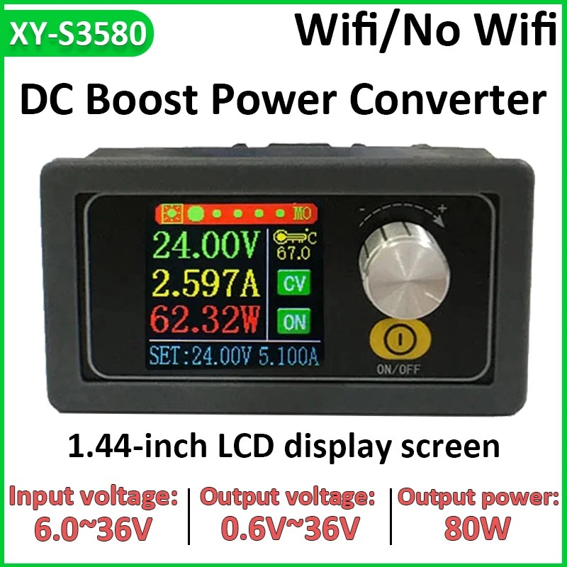 XY S3580 0.6-36V 5A DC DC Buck Boost Converter 80W CC CV Lab Power Module Adjustable Regulated Laboratory Power Supply with LCD